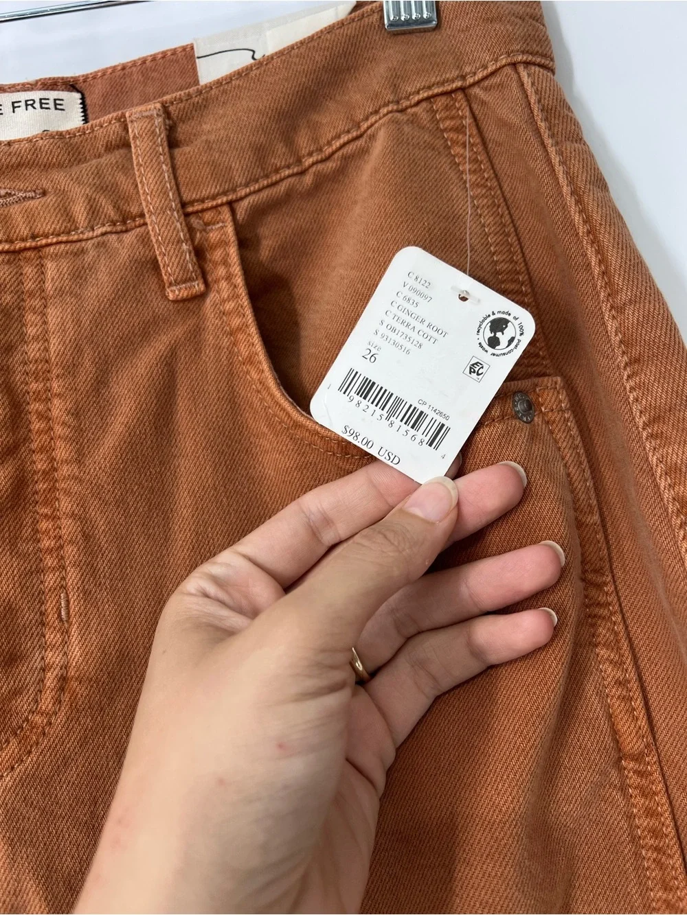 We The Free Good Luck Mid Rise Barrel Rust Orange Autumnal Denim Jeans 28 NWT